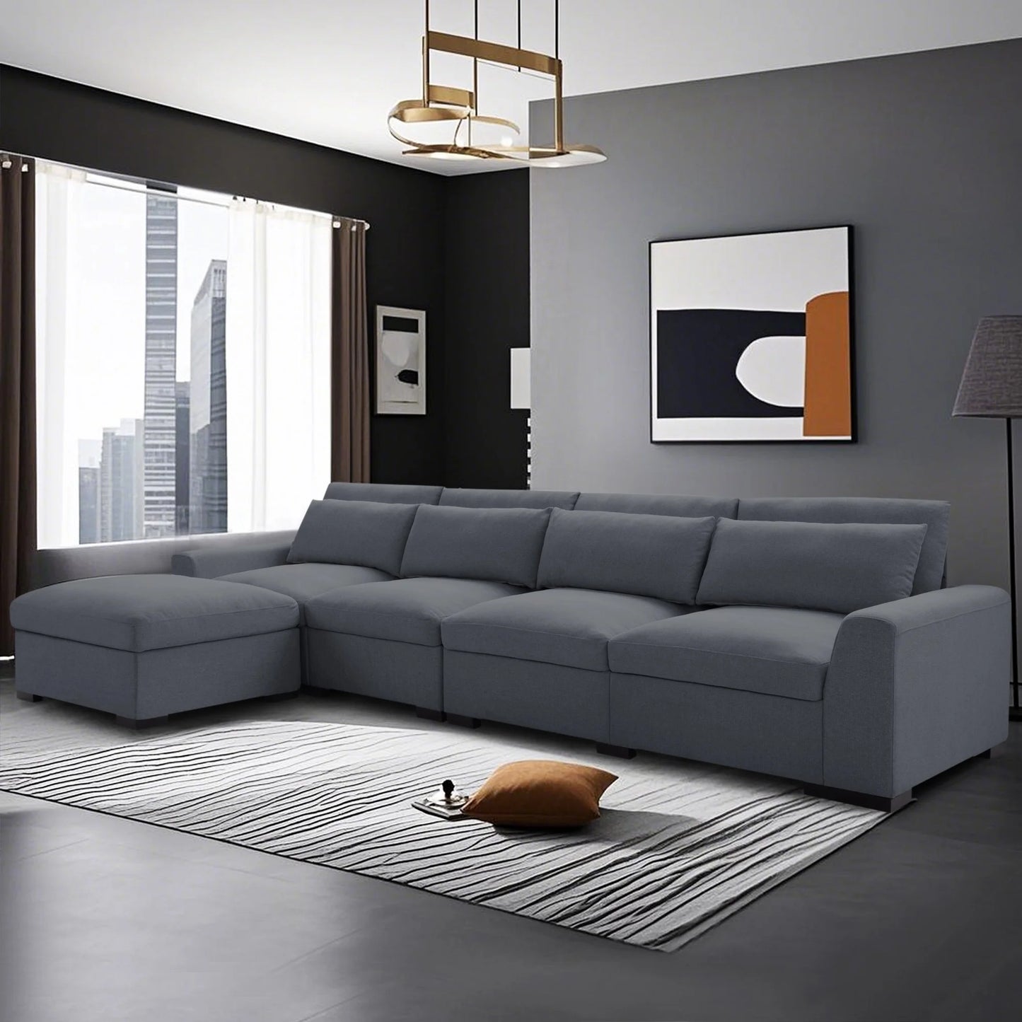 CAFORKP 149” Modular Sectional Sofa with ottoman,Deep Gray