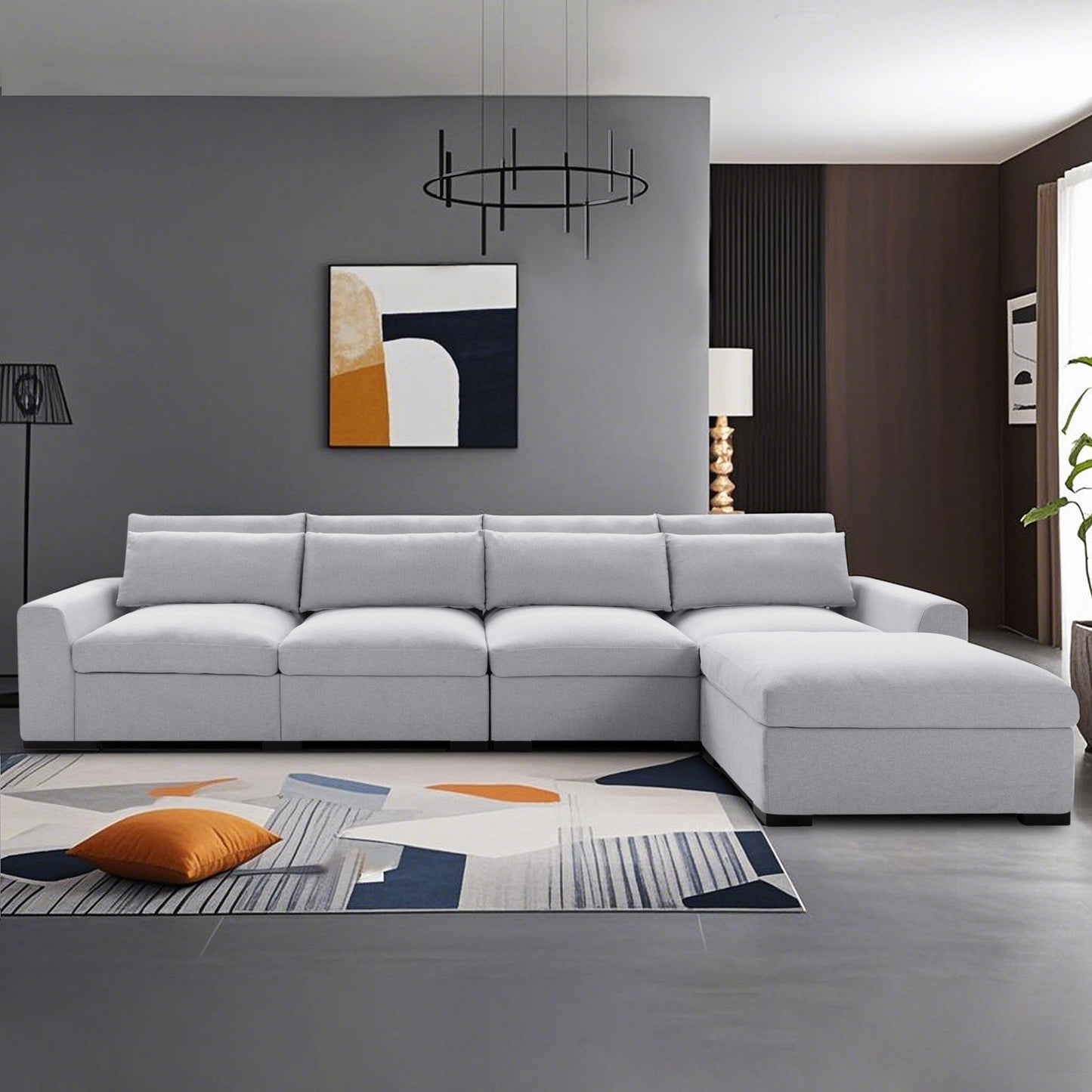 CAFORKP 149” Modular Sectional Sofa with ottoman,Light Gray