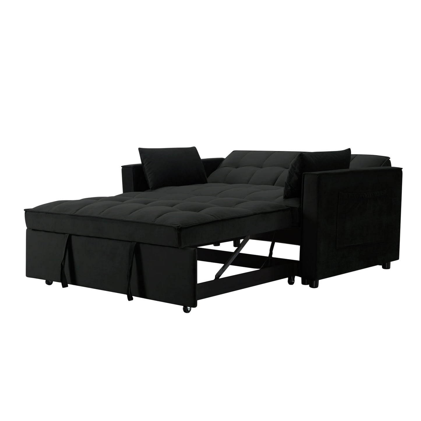 CAFORKP 55" Twin Size Pull-out Sleeper Sofa Bed with Reclining Back, Velvet Upholstery, Black