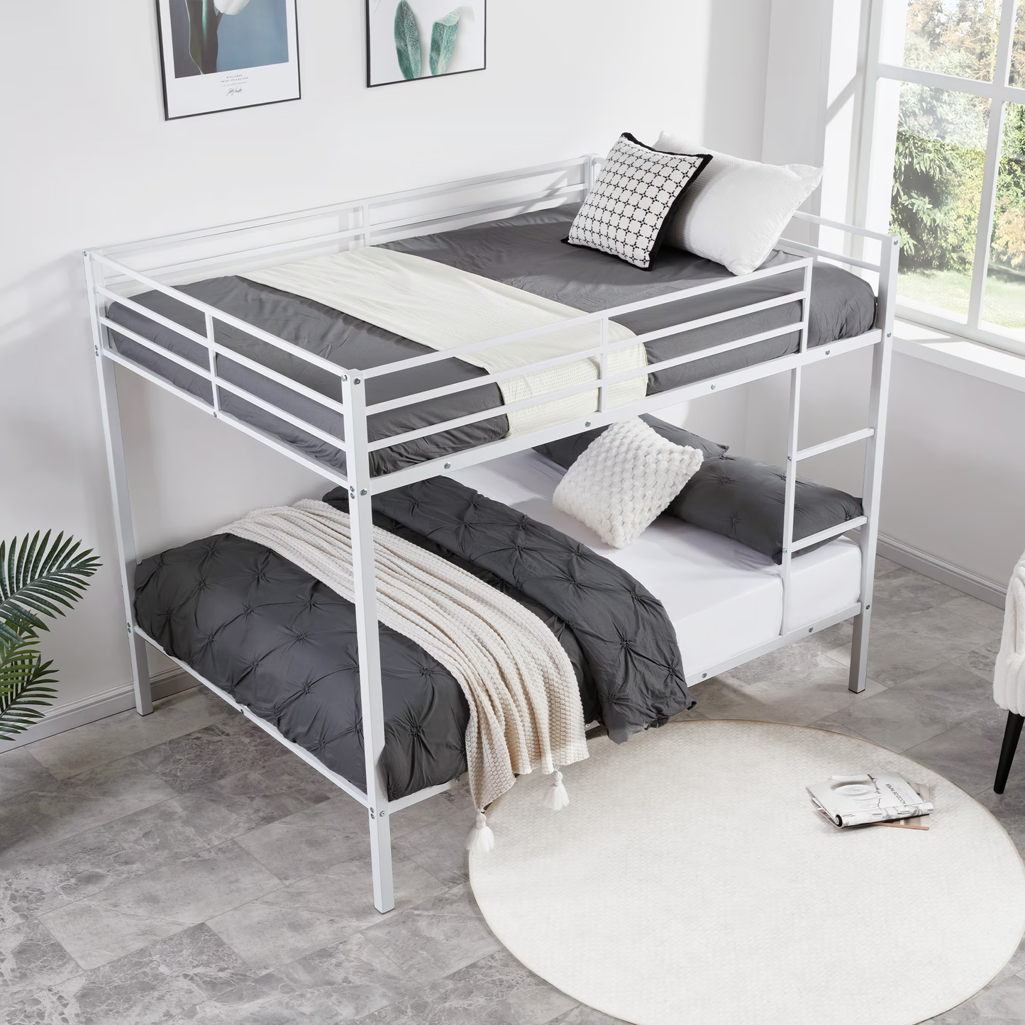 CAFORKP Heavy Duty Metal Full Over Full Bunk Bed with Ladder, Safety Guardrail & Steel Slats for Kids, White